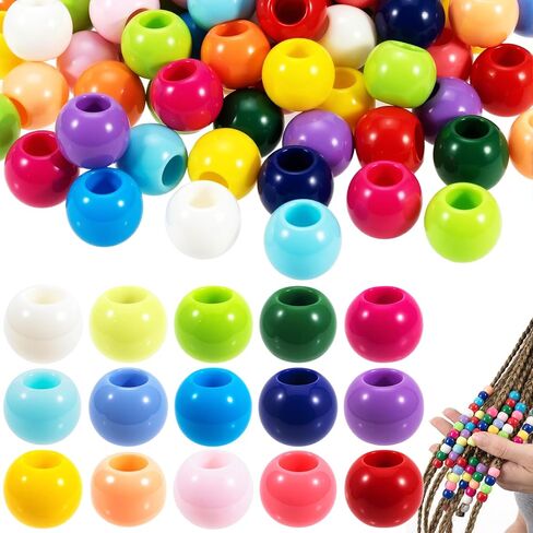 150pcs Large Hole Bead, 10 * 12mm Plastic Hair Beads for Braids, Barrel Kandi Bead Pony Beads for Bracelets DIY Crafts Jewelry Making Decoration - Mixed Color in Kuwait