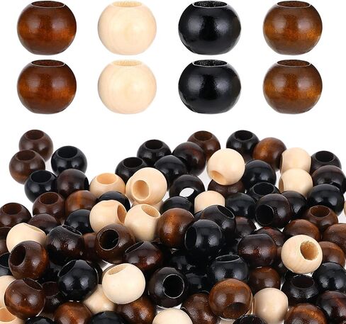 100 Pcs 20mm Wooden Beads, Large Hole Round Wood Beads for Macrame, Bracelet Necklace DIY, Home Decor Garlands, 4 Colors Natural Mix in Saudi Arabia