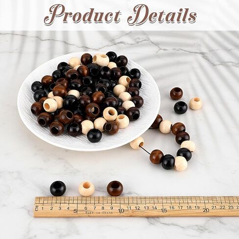 100 Pcs 20mm Wooden Beads, Large Hole Round Wood Beads for Macrame, Bracelet Necklace DIY, Home Decor Garlands, 4 Colors Natural Mix in Saudi Arabia