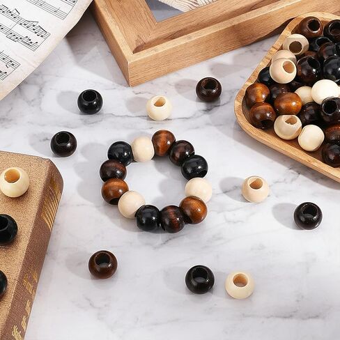 100 Pcs 20mm Wooden Beads, Large Hole Round Wood Beads for Macrame, Bracelet Necklace DIY, Home Decor Garlands, 4 Colors Natural Mix in Saudi Arabia