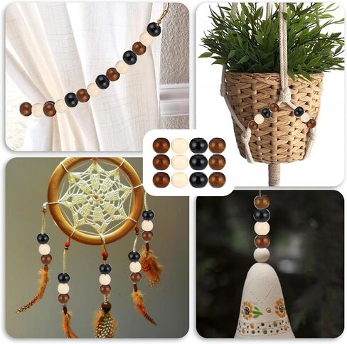 100 Pcs 20mm Wooden Beads, Large Hole Round Wood Beads for Macrame, Bracelet Necklace DIY, Home Decor Garlands, 4 Colors Natural Mix in Saudi Arabia