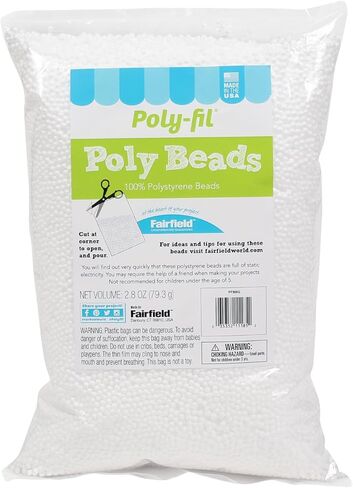 Fairfield Poly-Fil Poly Beads, Premium Polystyrene Stuffing Beads, Stuffing for Stuffed Animals, Ideal for Floam and Slime, Bean Bag Filler, White, 2.8-Ounce Bag in Saudi Arabia