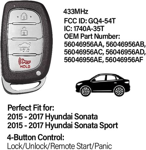 Replacement for 2015 2016 2017 Hyundai Sonata Sport Key Fob Remote Control CQOFD00120 4 Buttons 434MHz in Kuwait