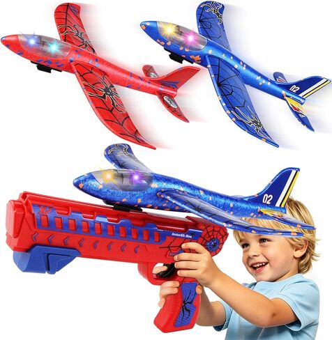 3 Pack Foam Airplane Launcher Toys, 2 Flight Modes, Airplane Gliders for Kids, Outdoor Flying Toy, Birthday Gifts for or 3 4 5 6 7 8-12 Years Old, Party Supplies(Red) in Saudi Arabia