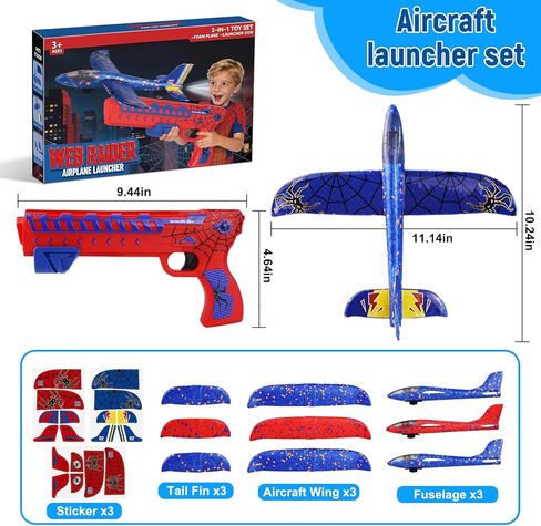 3 Pack Foam Airplane Launcher Toys, 2 Flight Modes, Airplane Gliders for Kids, Outdoor Flying Toy, Birthday Gifts for or 3 4 5 6 7 8-12 Years Old, Party Supplies(Red) in Saudi Arabia