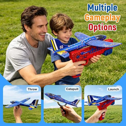 3 Pack Foam Airplane Launcher Toys, 2 Flight Modes, Airplane Gliders for Kids, Outdoor Flying Toy, Birthday Gifts for or 3 4 5 6 7 8-12 Years Old, Party Supplies(Red) in Saudi Arabia