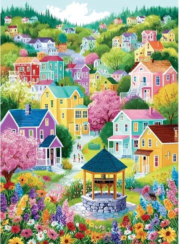 300 Piece Puzzles for Adult,Colourful New England Village Jigsaw Puzzle for Adults Kids Seniors,Scenic Springtime Family Scene,Interlock Perfectly No Dust,Challenging Family Activity Gifts,20.5 * 15In in Saudi Arabia