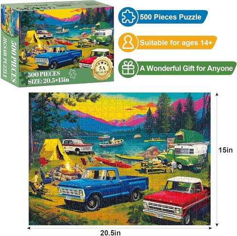 500 Piece Puzzles for Adults, Family Day At The Lake Puzzle for Teens Adults Elderly, Car Camping Jigsaw Puzzle 500 Pieces, Recycled Cardboard Challenging Puzzle for Game Nights Home Decor 20.5x15 in in Saudi Arabia