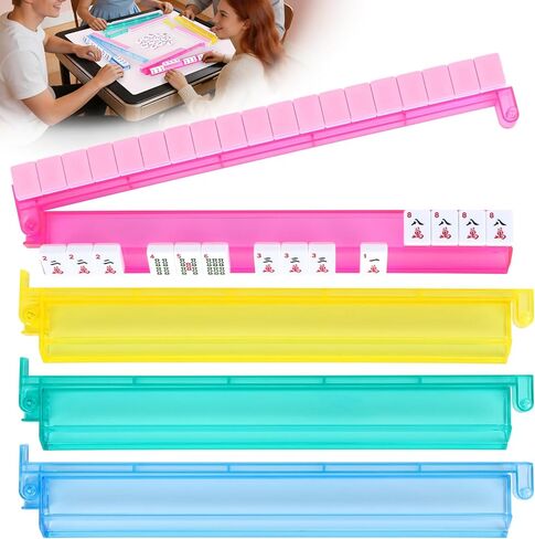Mahjong Racks with Pushers Set of 4，Clear Acrylic Tile Holders Organizer for American Mahjong，All-in-One Mahjong Accessories and Supplies Gifts for Mj Enthusiast (Clear) in Saudi Arabia