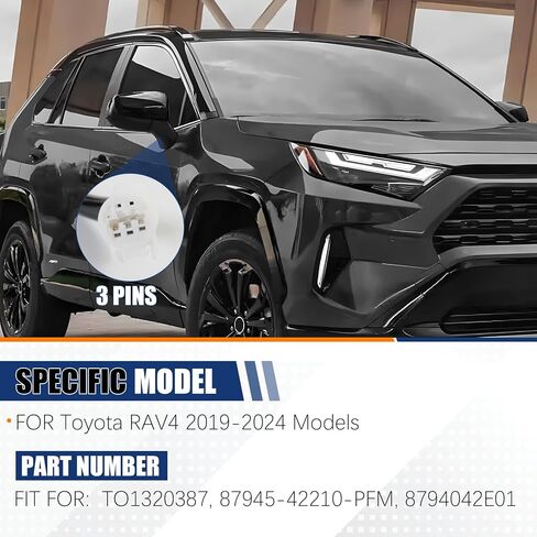 Passenger Right 3Pins Side Mirror Assembly Replace for Toyota RAV4 2019 2020 2021 2022 2023 2024, Non-Heated, Manual Folding, Power Adjustable, Replace 8791042E31, Black in Kuwait