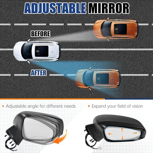 Passenger Right 3Pins Side Mirror Assembly Replace for Toyota RAV4 2019 2020 2021 2022 2023 2024, Non-Heated, Manual Folding, Power Adjustable, Replace 8791042E31, Black in Kuwait