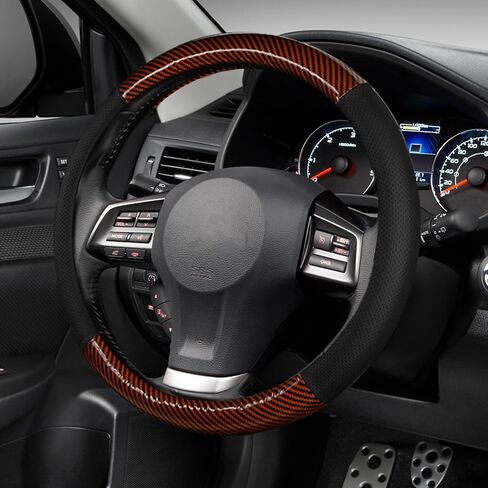 Wuyaoyao Car Steering Wheel Cover, 3D Carbon Fiber Pattern Breathable Leather Steering Wheel Cover Protector with Anti-Slip Lining Fits 15 Inch, Car Accessories for Most Vehicles (Black, Style 1) in Saudi Arabia
