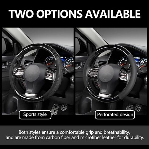 Wuyaoyao Car Steering Wheel Cover, 3D Carbon Fiber Pattern Breathable Leather Steering Wheel Cover Protector with Anti-Slip Lining Fits 15 Inch, Car Accessories for Most Vehicles (Black, Style 1) in Saudi Arabia