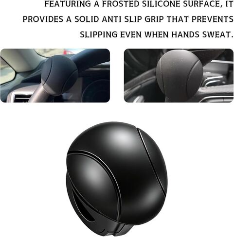 Steering Wheel Spinner Knob, 360° Rotation Steering Wheel Knob Power Handle with Non Slip Silicone Grip, Smooth Silent Bearing Control, Universal Fit for Cars Trucks SUVs, Car Accessories (Black) in Saudi Arabia