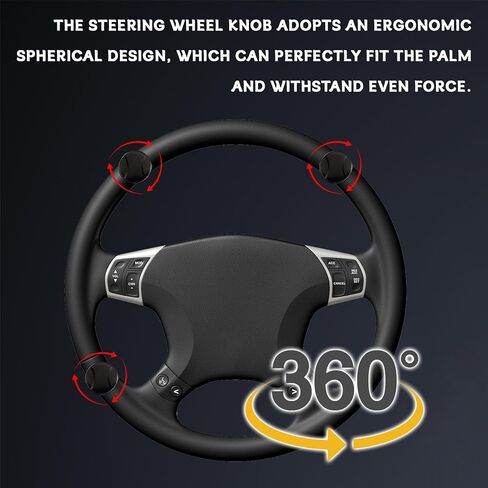 Steering Wheel Spinner Knob, 360° Rotation Steering Wheel Knob Power Handle with Non Slip Silicone Grip, Smooth Silent Bearing Control, Universal Fit for Cars Trucks SUVs, Car Accessories (Black) in Saudi Arabia