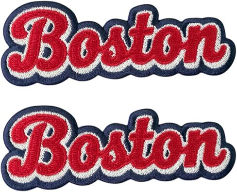 2 PCS Red Boston Word Lettering Patch Baseball Embroidered Iron On Patches for Decorate Craft Clothes in Saudi Arabia