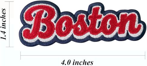 2 PCS Red Boston Word Lettering Patch Baseball Embroidered Iron On Patches for Decorate Craft Clothes in Saudi Arabia