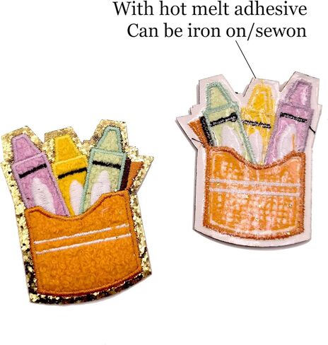 4PCS Back to School Iron On Patches - Glitter Chenille Embroidered Pencil, Apple & School Bus, DIY Sew On/Iron on Badges for Kids Jacket, Backpack, Jeans, First Day of Class Decor (Yellow) in Saudi Arabia