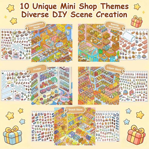 3D Sticker Scene for Adults – DIY Scene Stickers Miniature Supermarket Shelf Restocking Kit with Tweezers, PET Craft Stickers for Stress Relief, Friends Party, Cute Fidget Sticker Book for All Ages in Saudi Arabia