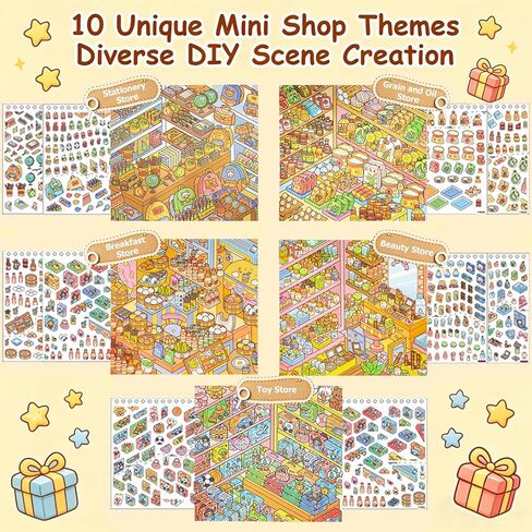 3D Sticker Scene for Adults – DIY Scene Stickers Miniature Supermarket Shelf Restocking Kit with Tweezers, PET Craft Stickers for Stress Relief, Friends Party, Cute Fidget Sticker Book for All Ages in Saudi Arabia