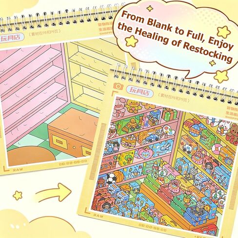 3D Sticker Scene for Adults – DIY Scene Stickers Miniature Supermarket Shelf Restocking Kit with Tweezers, PET Craft Stickers for Stress Relief, Friends Party, Cute Fidget Sticker Book for All Ages in Saudi Arabia