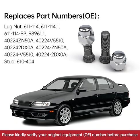 2 Pack M12x1.25 Wheel Lug Nut 611-114 + Wheel Studs Set Compatible with Nissan Altima Xterra Frontier Maxima Murano Pathfinder Rogue Sentra, Infiniti M35 M45 G20 I30 Q45 Replace 40224ZN50A 610-404 in Saudi Arabia
