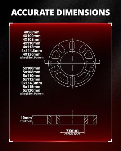 EVIL ENERGY 4X(98-120mm) / 5X(100-120mm) فواصل عجلات عالمية، سمك 10 مم مع تجويف محور 78 مم، PCD متعدد 4x100، 4x108، 4x110، 5x114.3، 5x4.5، 5x120، غير محوري 4 قطع فضية in Kuwait