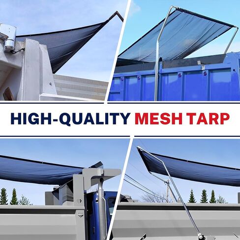Dump Trailer Tarp 7'X18' - Heavy Duty 18oz PVC Coated Dump Truck Mesh Tarp with Double Pockets,Reinforced Double Needle Stitch Webbing Ripping Tearing Stop,No Rust Thicker Brass Grommets,Uv-Protective in Saudi Arabia