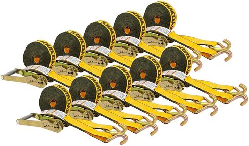 Mytee Products Kinedyne 10 Pack Ratchet Tie-Down Straps with Wire Hook, 2"x30' Yellow Ratchet Strap 10,000 Lbs Breaking Strength Heavy Duty Tie Down Ratchet Straps for Flatbed, Truck, Trailers Pickup in Kuwait