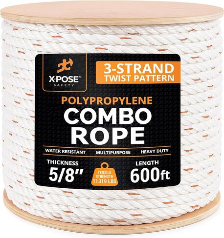 Xpose Safety 3-Strand Twisted Poly-DAC (Poly Dacron) Combo Rope – 5/8" x 600′ – Heavy-Duty UV-Coated Safety Line for Commercial, Arborist, Marine, Towing, DIY Projects, Construction,Weather-Resistant in Saudi Arabia