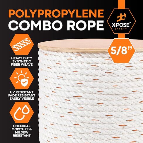 Xpose Safety 3-Strand Twisted Poly-DAC (Poly Dacron) Combo Rope – 5/8" x 600′ – Heavy-Duty UV-Coated Safety Line for Commercial, Arborist, Marine, Towing, DIY Projects, Construction,Weather-Resistant in Saudi Arabia