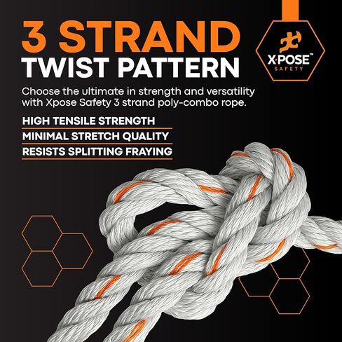 Xpose Safety 3-Strand Twisted Poly-DAC (Poly Dacron) Combo Rope – 5/8" x 600′ – Heavy-Duty UV-Coated Safety Line for Commercial, Arborist, Marine, Towing, DIY Projects, Construction,Weather-Resistant in Saudi Arabia