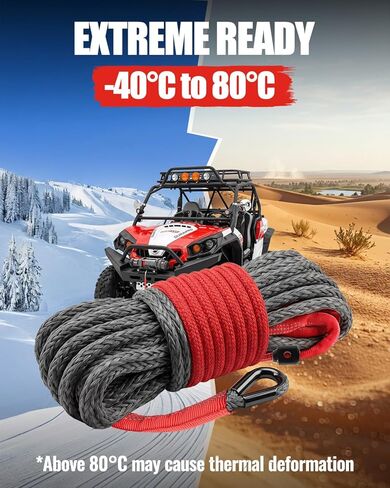 1/4" x 50ft Synthetic Winch Rope Kit - 10,000LBS Winch Cable with Protective Sleeve, 13,500LBS Forged Winch Hook, Safety Pull Strap, Rubber Stopper for ATV UTV in Saudi Arabia