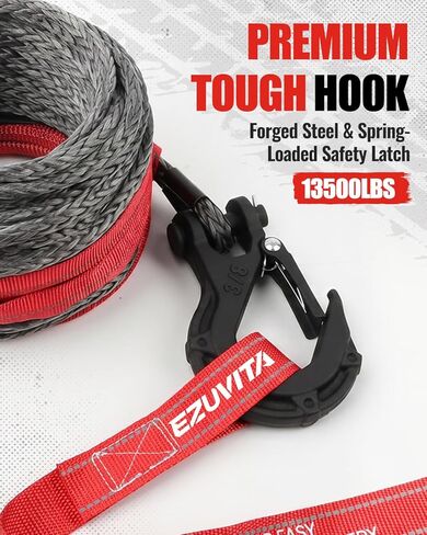 1/4" x 50ft Synthetic Winch Rope Kit - 10,000LBS Winch Cable with Protective Sleeve, 13,500LBS Forged Winch Hook, Safety Pull Strap, Rubber Stopper for ATV UTV in Saudi Arabia