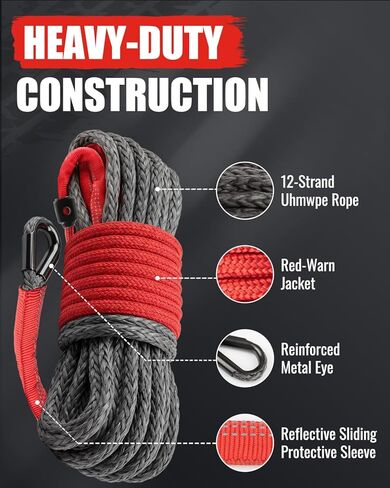 1/4" x 50ft Synthetic Winch Rope Kit - 10,000LBS Winch Cable with Protective Sleeve, 13,500LBS Forged Winch Hook, Safety Pull Strap, Rubber Stopper for ATV UTV in Saudi Arabia