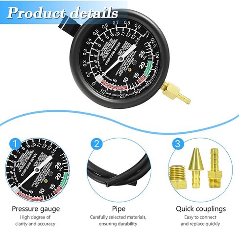 Car Fuel Pump and Vacuum Tester Gauge, 9PCS Vehicle Carburetor Pressure Diagnostics Leakage Tool Kit, Automotive Fuel Pump Testing Meters, Universal for SUV Sedan Truck in Saudi Arabia