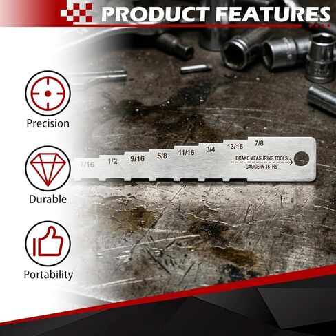 Pocket Tech Gauge 16ths Brake Measuring Gauge, Stainless Steel, Laser Cut and Engraved in Kuwait