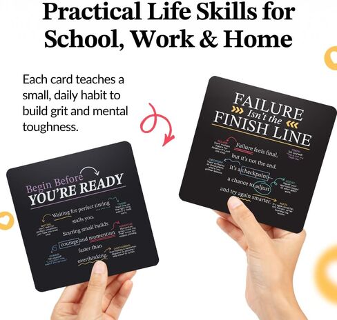 Grit Mindset Cards – 52 Daily Habits for Persistence, Resilience & Confidence – Motivational Mindset Cards for Kids, Teens & Adults – Includes Wooden Display Stand – Gift for Teachers & Coaches in Saudi Arabia