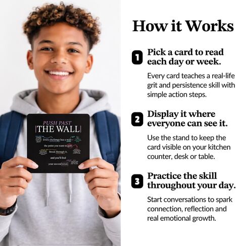 Grit Mindset Cards – 52 Daily Habits for Persistence, Resilience & Confidence – Motivational Mindset Cards for Kids, Teens & Adults – Includes Wooden Display Stand – Gift for Teachers & Coaches in Saudi Arabia