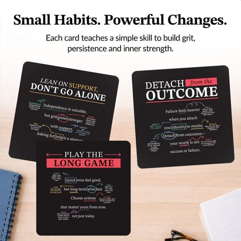 Grit Mindset Cards – 52 Daily Habits for Persistence, Resilience & Confidence – Motivational Mindset Cards for Kids, Teens & Adults – Includes Wooden Display Stand – Gift for Teachers & Coaches in Saudi Arabia