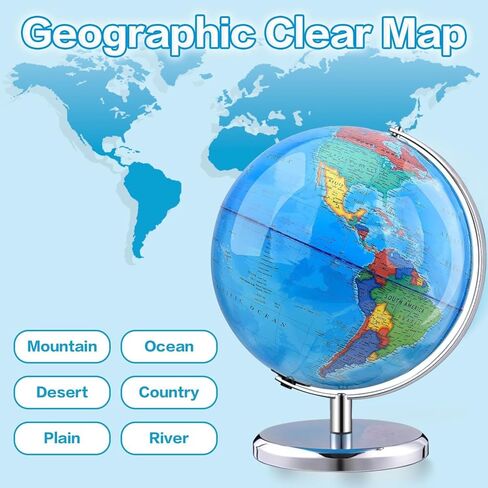 TTKTK World Globe with Stainless steel Stand Rotating Earth Spinning Globe for Kids Geography Classroom Education or Decorations (8 Inch Blue) in Saudi Arabia