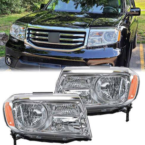 Chrome Halogen Headlights Headlamps Assembly Compatible with 2012-2015 Honda Pilot Driver and Passenger Side HO2502147 HO2503147 33150SZAA11 33100SZAA11 in Kuwait