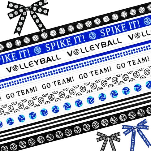 9 Rolls 36 Yards Volleyball Grosgrain Ribbon Blue White Black Sports Themed Ribbons with Spike It Go Team Pattern for Gift Wrapping Hair Bows Crafts Volleyball Team Party Supplies Sewing (Volleyball) in Saudi Arabia