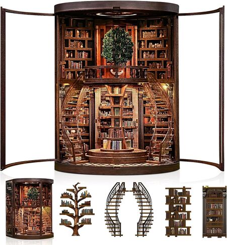 مجموعات زوايا الكتب من CRIOLPO للبالغين - مجموعة زوايا الكتب لديكور رف الكتب DIY طقم منزل مصغر لرف الكتب - مجموعات حرفية للكبار مجموعات نماذج الكتب الصغيرة للفنون والحرف اليدوية مع أضواء LED in Kuwait
