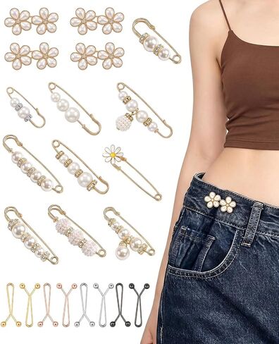 22 PCS Pant Waist Tightener, Pearl Buttons Pins Pants Clips to Tighten Waist, Waistband Jean Waist Cincher Clip for Clothing Dresses Skirts in Saudi Arabia