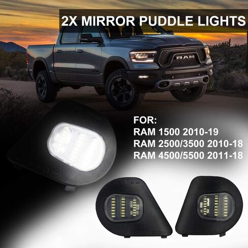 SZ-Light White LED Side Mirror Under Puddle Light Kit for 2010-2019 Dodge Ram 1500 2500 3500 4500 5500 Towing Mirror Lights 6000K, 2Pcs in Kuwait