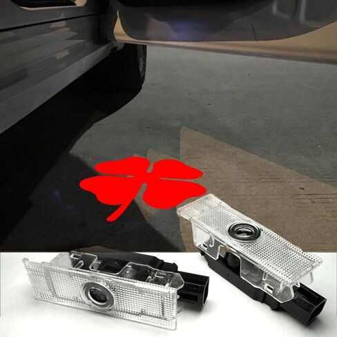 Colorfast LED Car Door Lights Logo Projector Four-Leaf Clover Ghost Lights Puddle Laser Welcome Courtesy Emblem Lamp Compatible for Giulia Stelvio Mito Giulietta 147 159 Accessories in Saudi Arabia