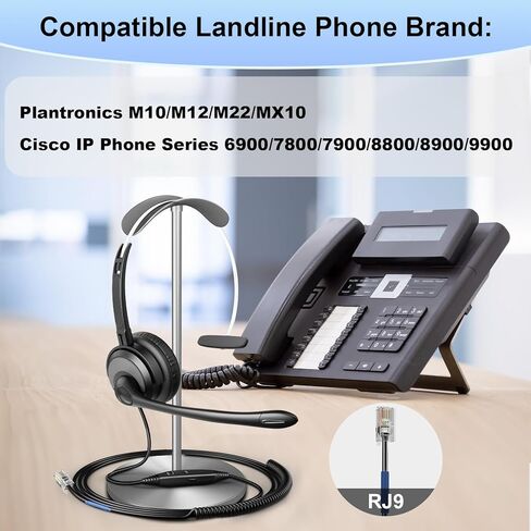 Voistek Cisco Phone Headset,RJ9 MonoTelephone Headset with Microphone Compatible with Cisco 7940,7942,7945,7960,7962,7965,7811,7821,8811,8841,8845,8851 Landline Phones in Kuwait