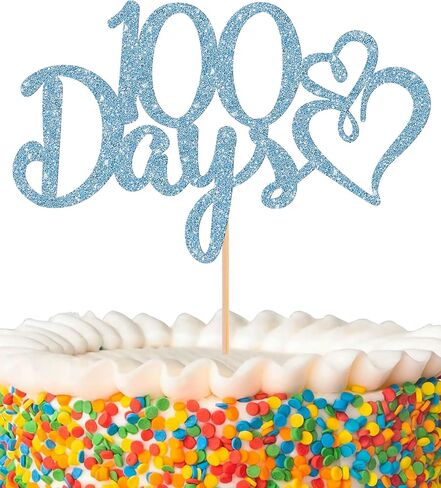 100 Days Cake Topper - Glitter Sky Blue Baby Shower Cake Decorations, 100th Day Wedding Cake Pick (Sky Blue) in Saudi Arabia