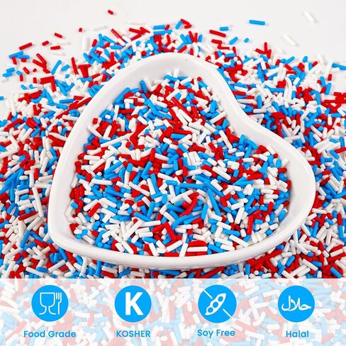 Patriotic Sprinkles, 4th of July, 130g/4.59oz, Edible Red White Blue Jimmie Sprinkles for Cake Decorating, Baking, Cupcake Toppers, Ice Cream, Independece Day Festival Supplies in Kuwait